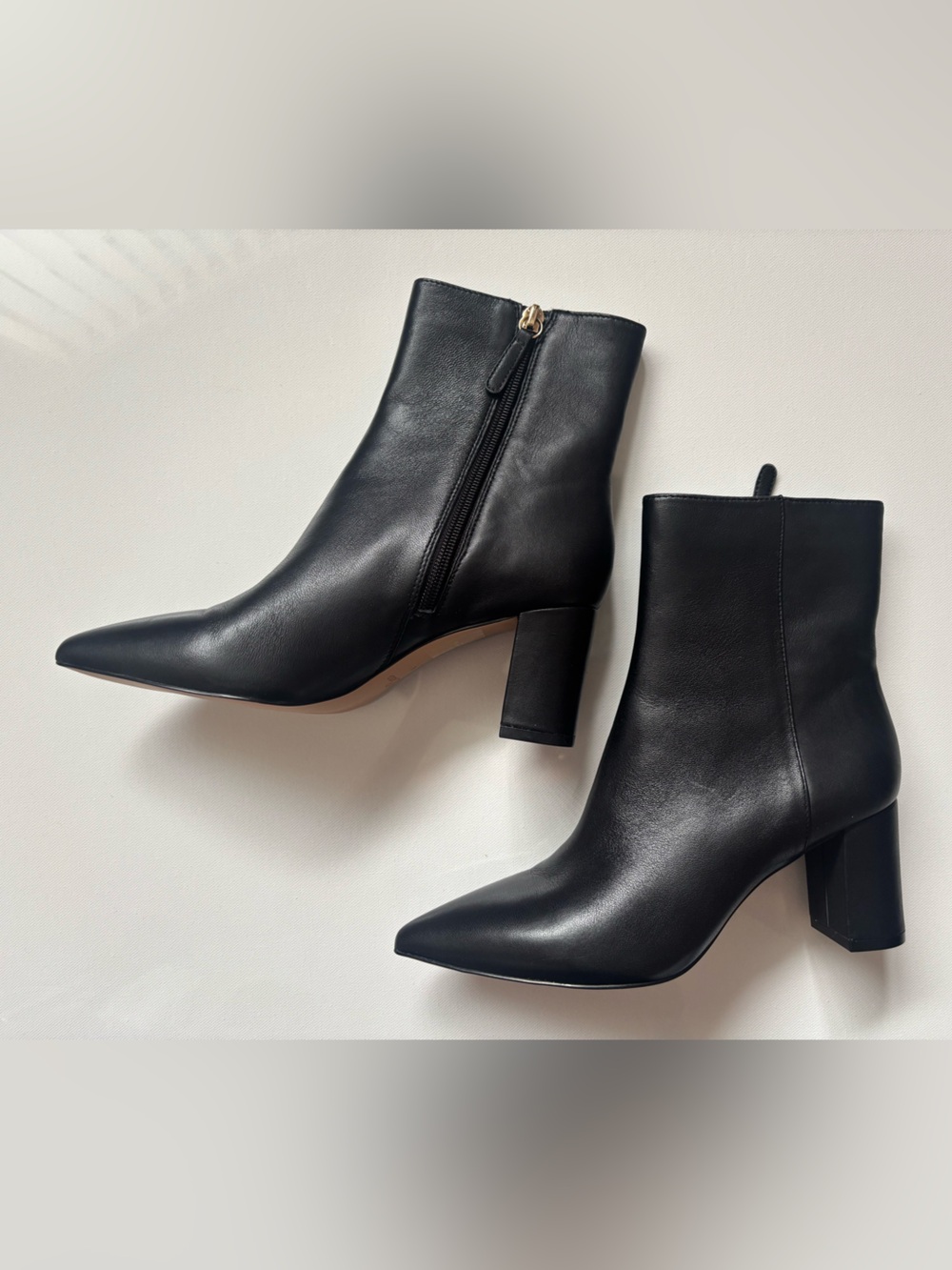 J. Crew Sadie Black Leather Pointed Heeled Ankle Boots- size 6 New Without Box - Picture 2 of 7